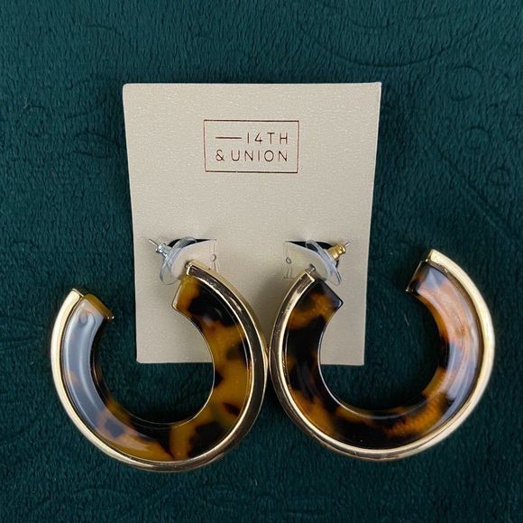 🌿4/$35🌿NWT 14TH & UNION Gold‎ Brown Hoop Earrings - Picture 2 of 4